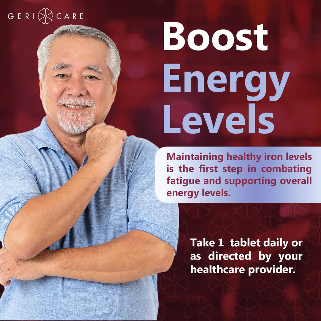 Gericare Iron 27mg Ferrous Gluconate 240mg – Iron & Energy Supplement, 100 Count