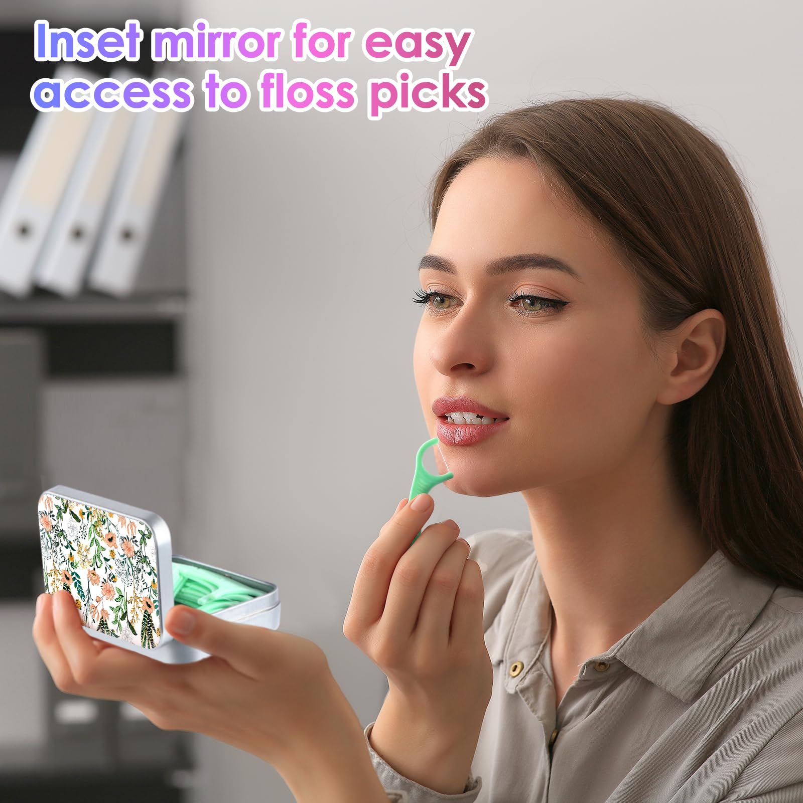 Gerkia Dental Floss Portable Case – Travel Dispenser for Floss Picks (15–20), White Flower