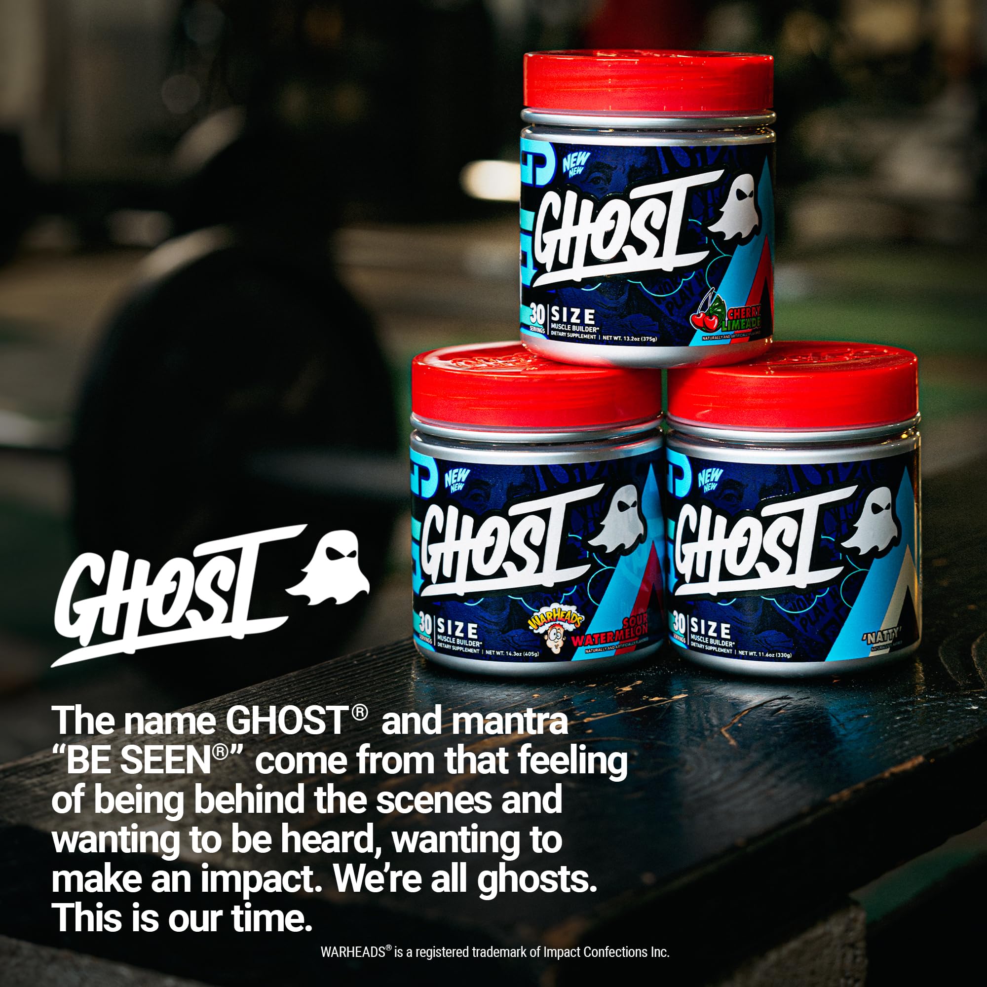 GHOST Size V3 Muscle Builder - Warheads Sour Watermelon, 30 Servings | Creatine, Betaine, Sugar-Free, Gluten-Free
