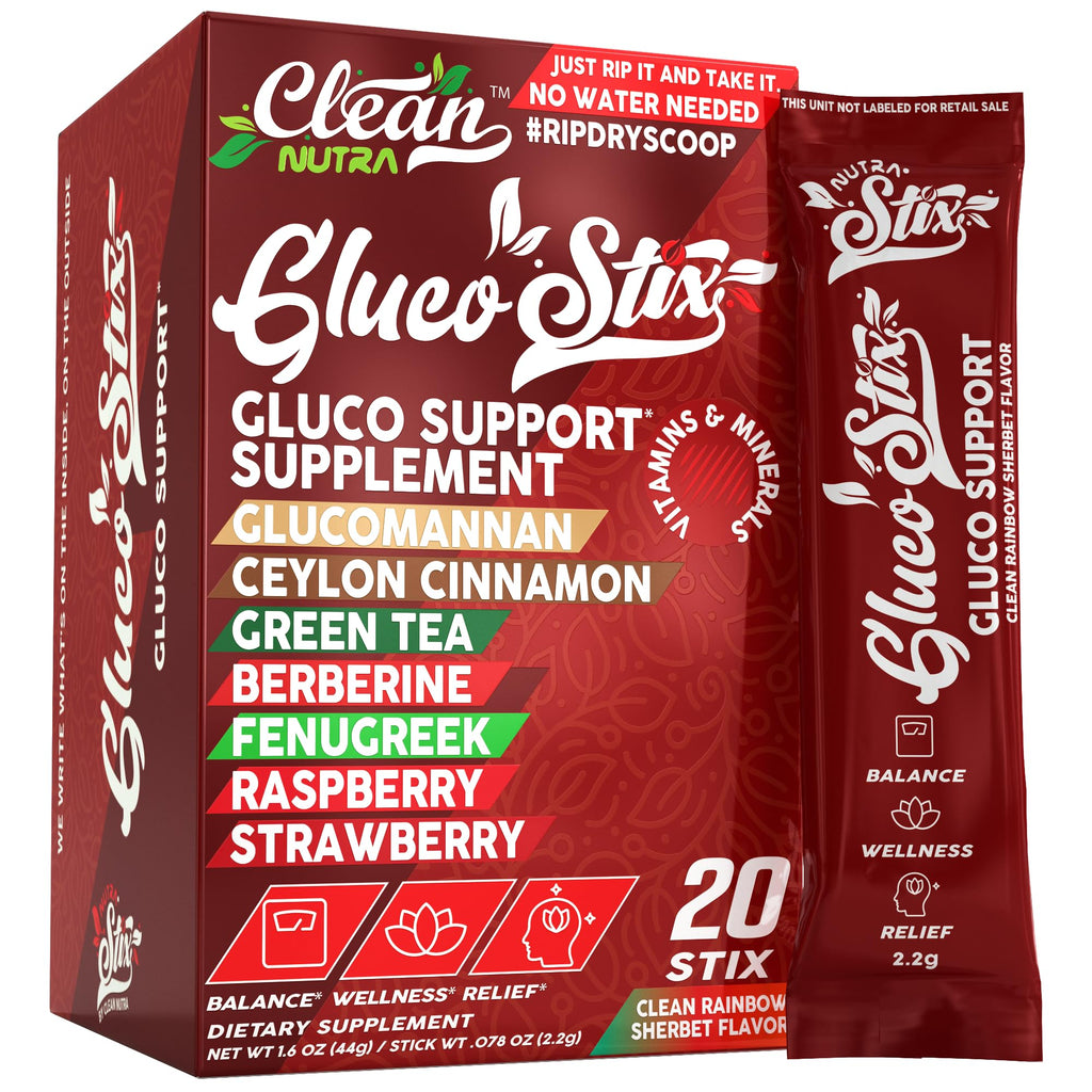 Gluco Stix Rainbow Sherbet Powder Sticks – Clean Nutraceuticals Ceylon Cinnamon, Berberine, Glucomannan, Apple Cider Vinegar | 20 Count