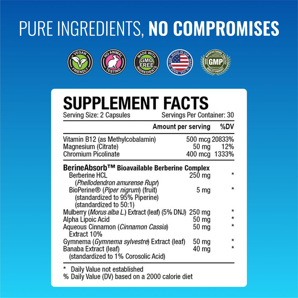 Approved Science Glucoprin – 250 mg Berberine, Mulberry, Cinnamon, BioPerine – Non-GMO, Made in USA – 3-Pack, 60 Vegan Capsules per Bottle