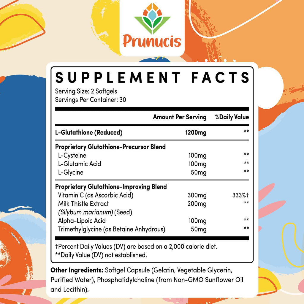 Prunucis 2400MG Liposomal Glutathione — Vitamin C, Milk Thistle, Alpha-Lipoic Acid, 480 Softgels