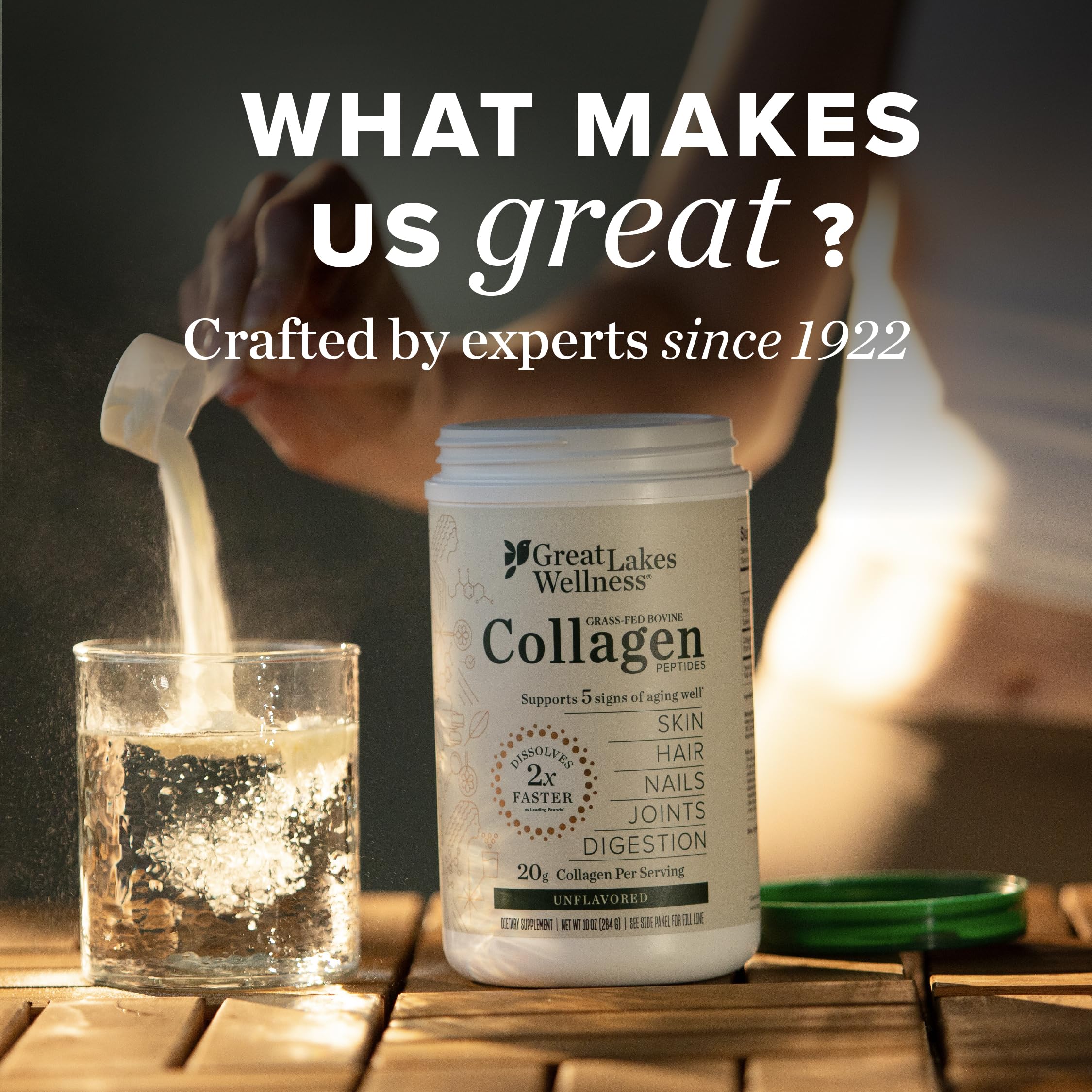 Great Lakes Wellness Collagen Peptides Powder – Skin, Hair, Nails & Digestion | Unflavored | 22 Servings