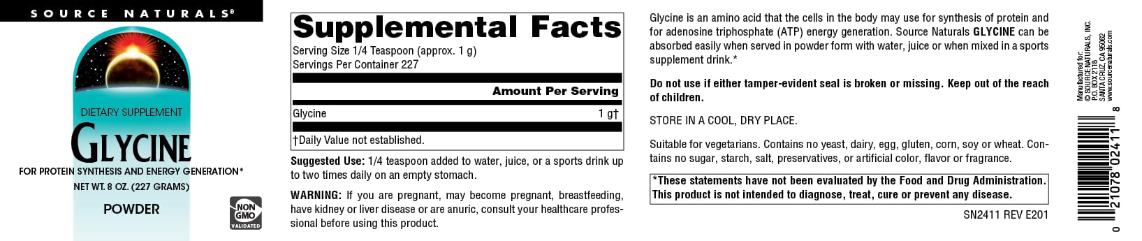 SOURCE NATURALS Glycine, 8 Ounce – Glycine Powder