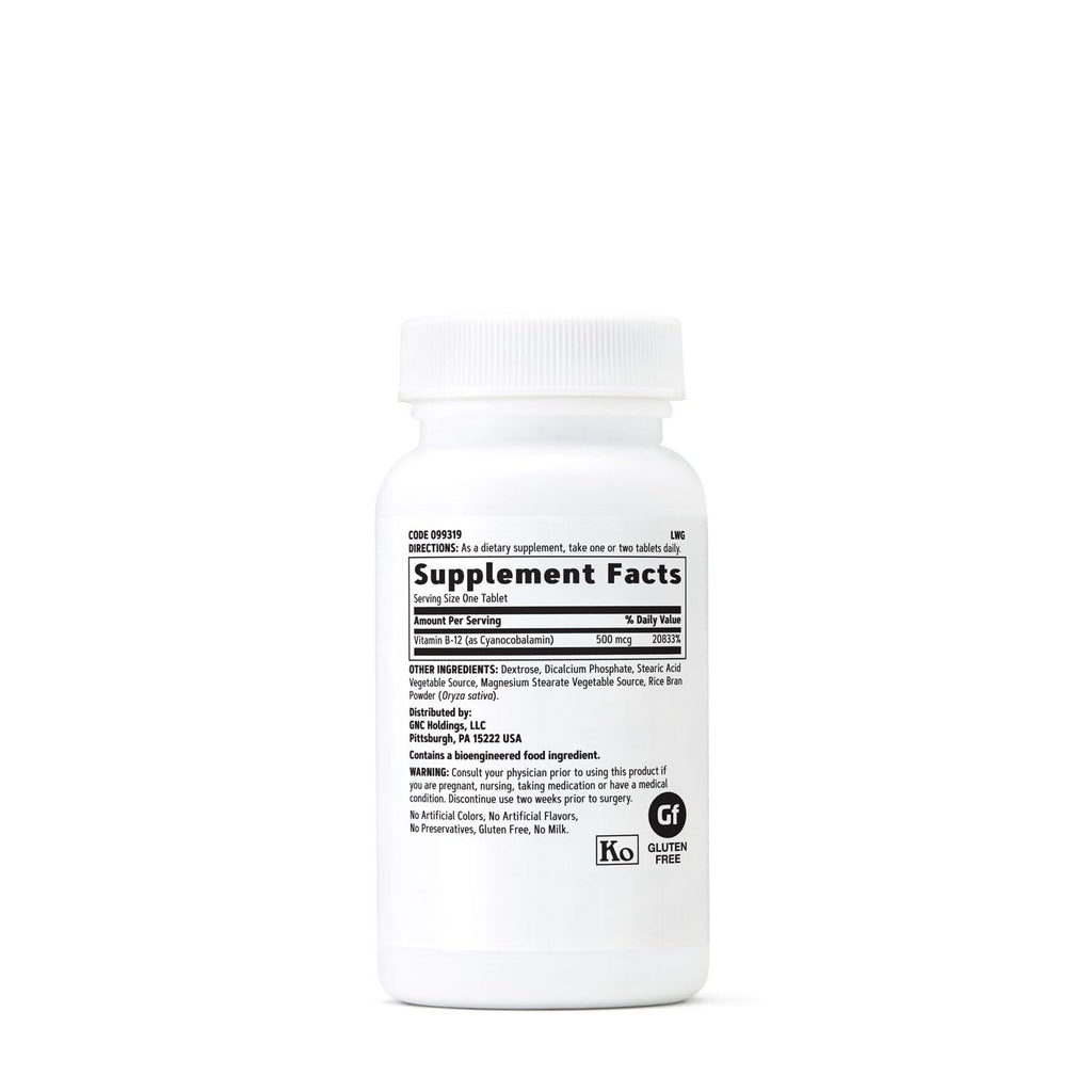GNC Vitamin B-12 500mcg | Energy Production Support | Pack of 2 (100 Tablets)