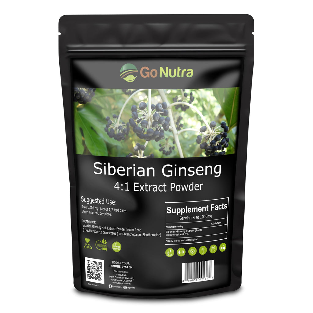 Go Nutra Siberian Ginseng - Eleuthero Root Powder 4:1 Extract | Energy & Stamina | Non-GMO | 4 oz