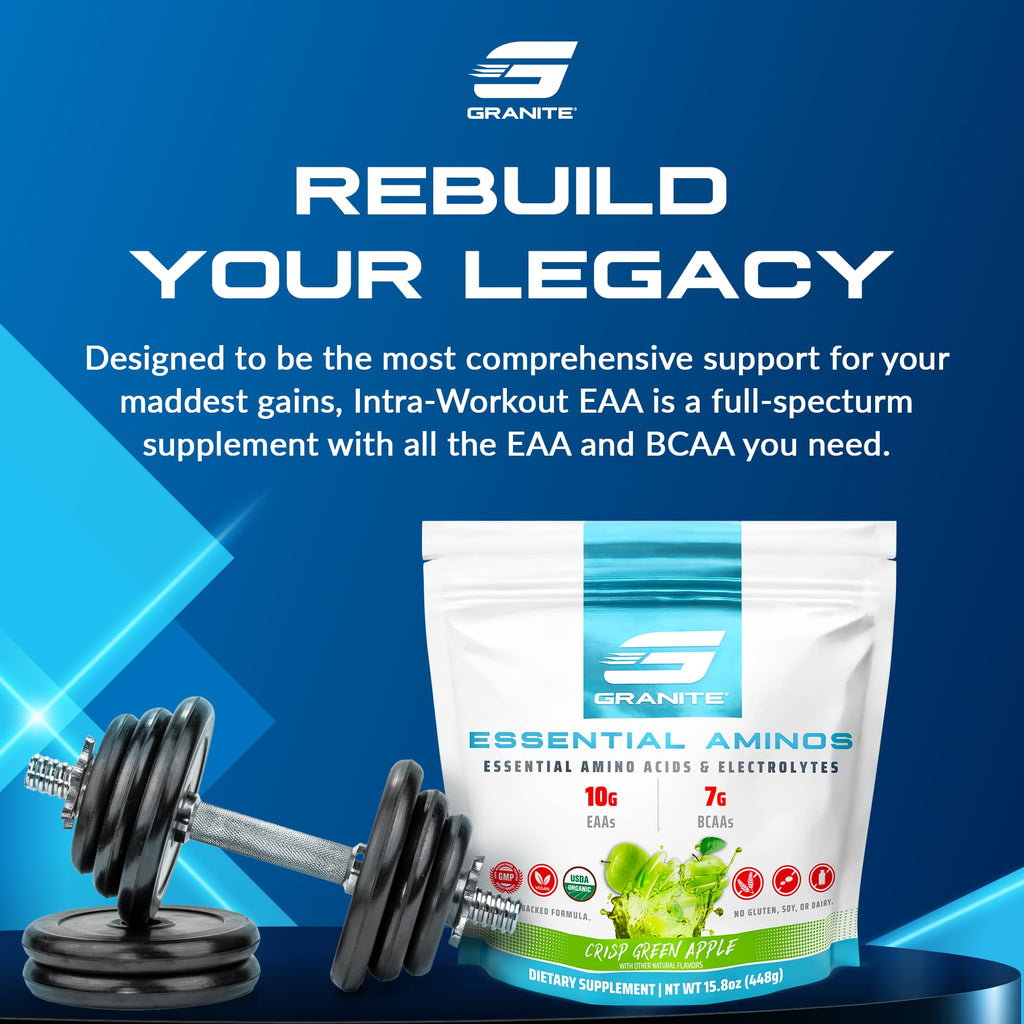 Granite Essential Amino Acids Powder – Green Apple, 30 Servings | Soy-Free & Gluten-Free
