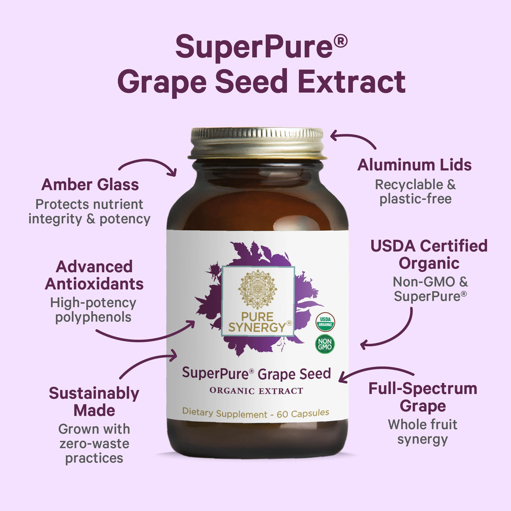 Pure Synergy SuperPure Grape Seed Extract | Organic Grape Seed Polyphenols – Heart Health, Skin & Healthy Aging (60 Capsules)