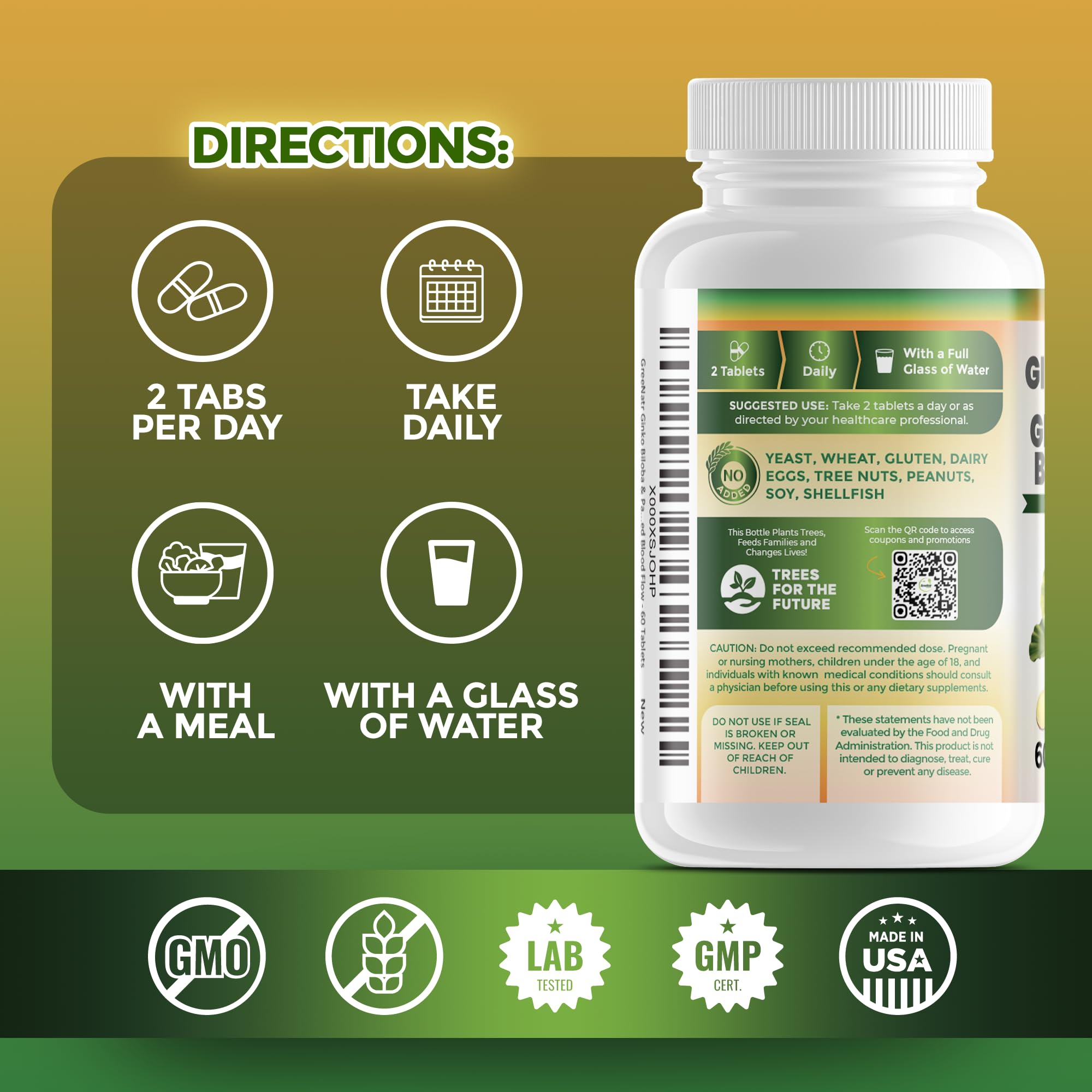 GreeNatr Ginko Biloba & Panax Ginseng – Brain Support & Focus (3 Bottles)