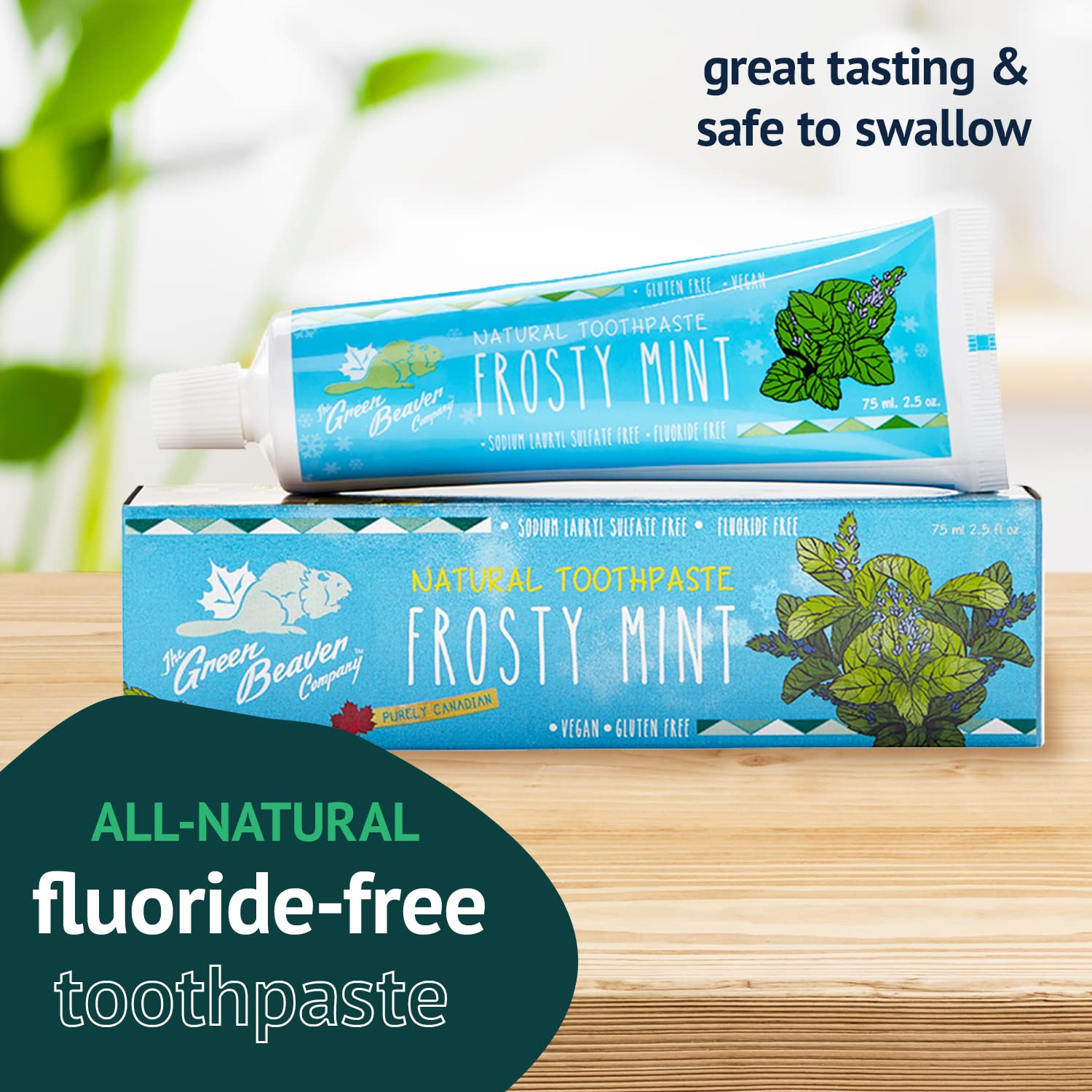 Green Beaver Toothpaste Frosty Mint 2.5 oz - Natural Toothpaste for Fresh Breath