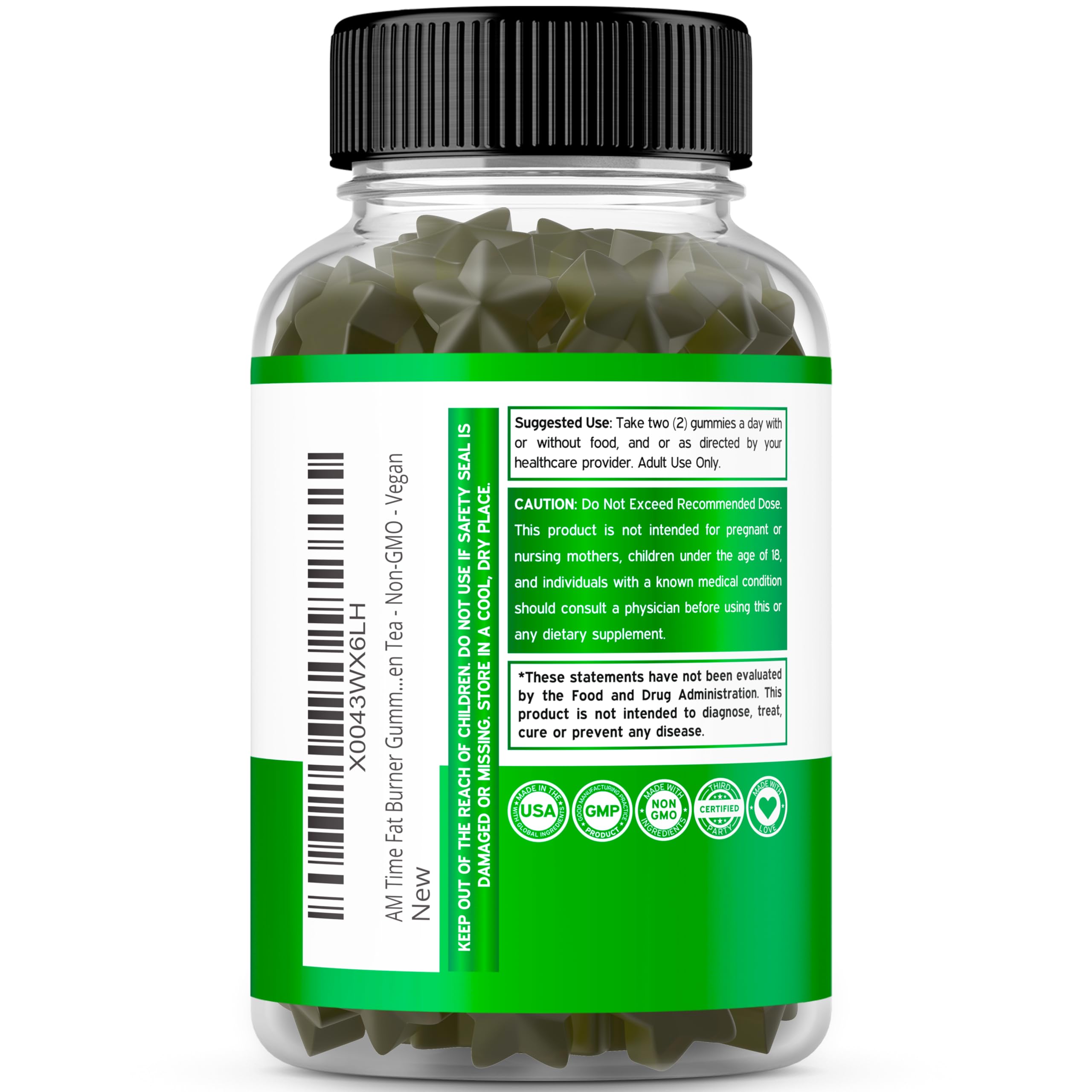 Green Tea Fat Burner Gummies (60 Count) – Apple Flavor – Weight Loss & Appetite Suppressant – USA Made