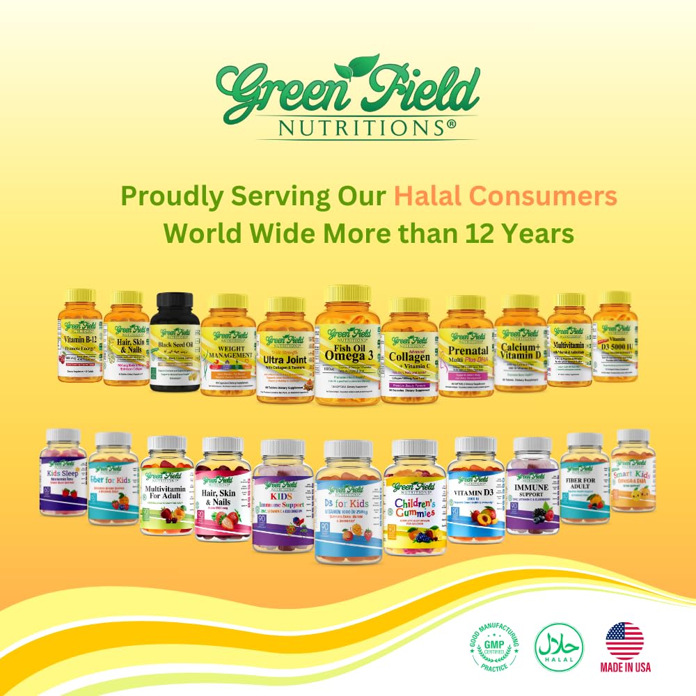 Greenfield Nutritions Halal Collagen Peptides 1500 mg Type I & III + Vitamin C 300 mg | 90 Capsules