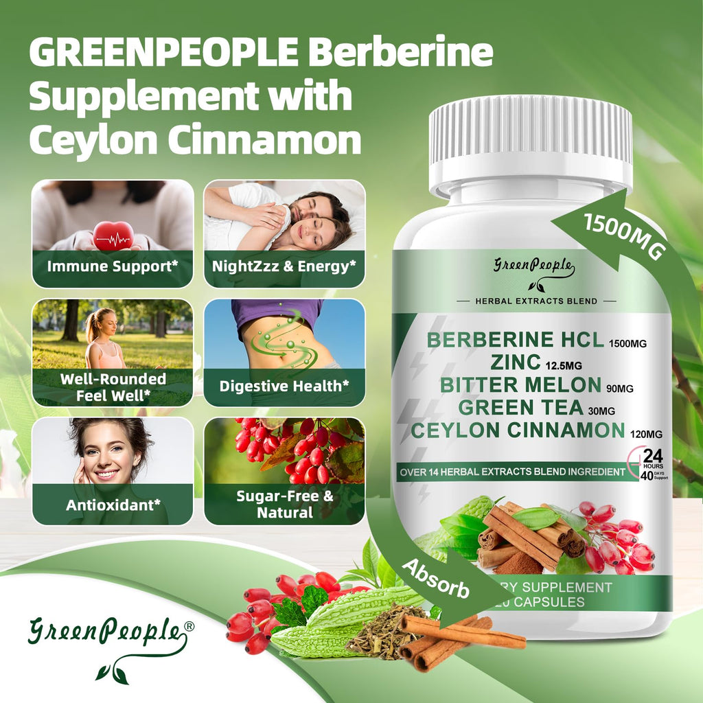 GREENPEOPLE Berberine 1500mg Liposomal - 120 Capsules | Immune Support & Energy