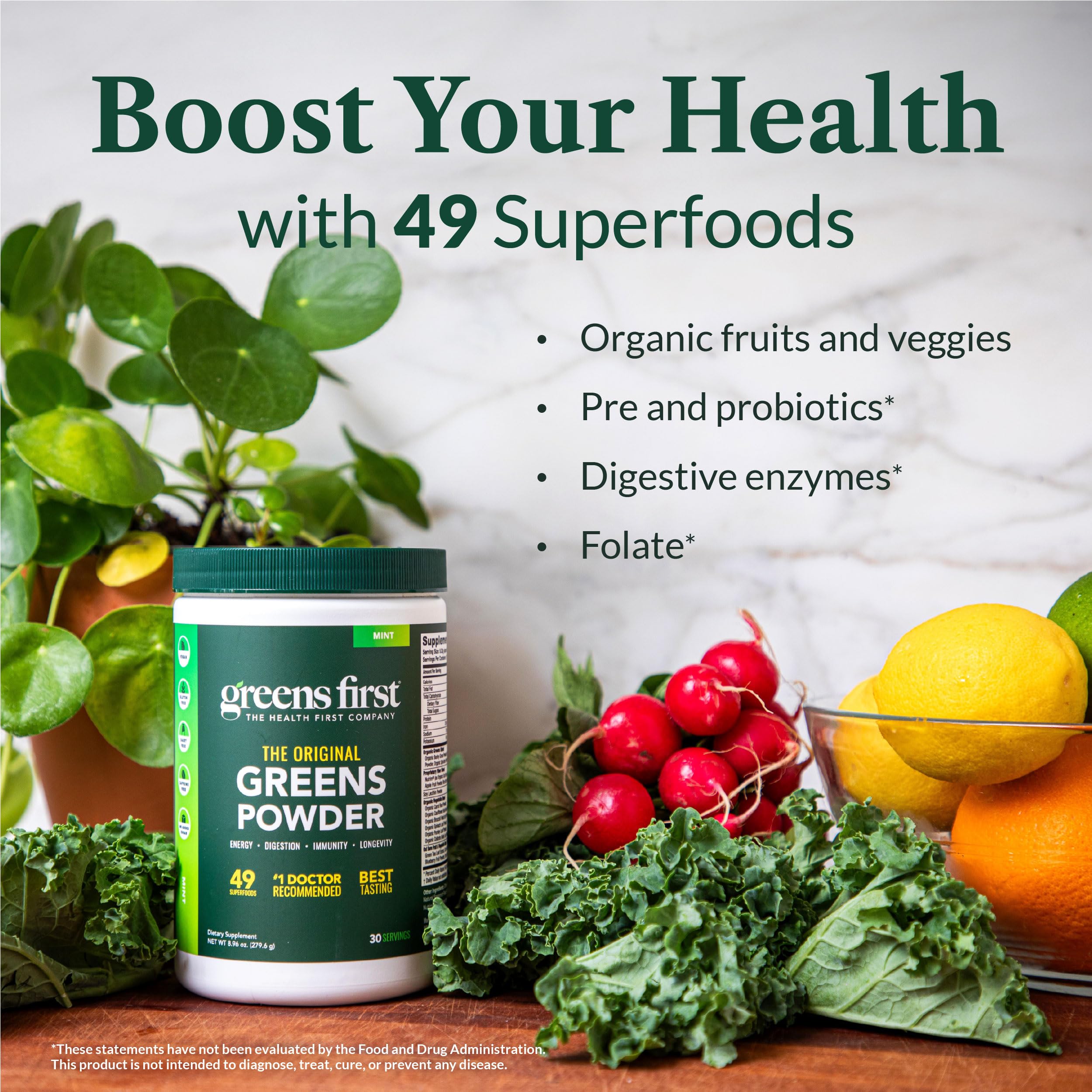 Greens First Gift Set - Limited Edition 25th Anniversary Glass Carafe & Mint Greens Powder (49 Superfoods)