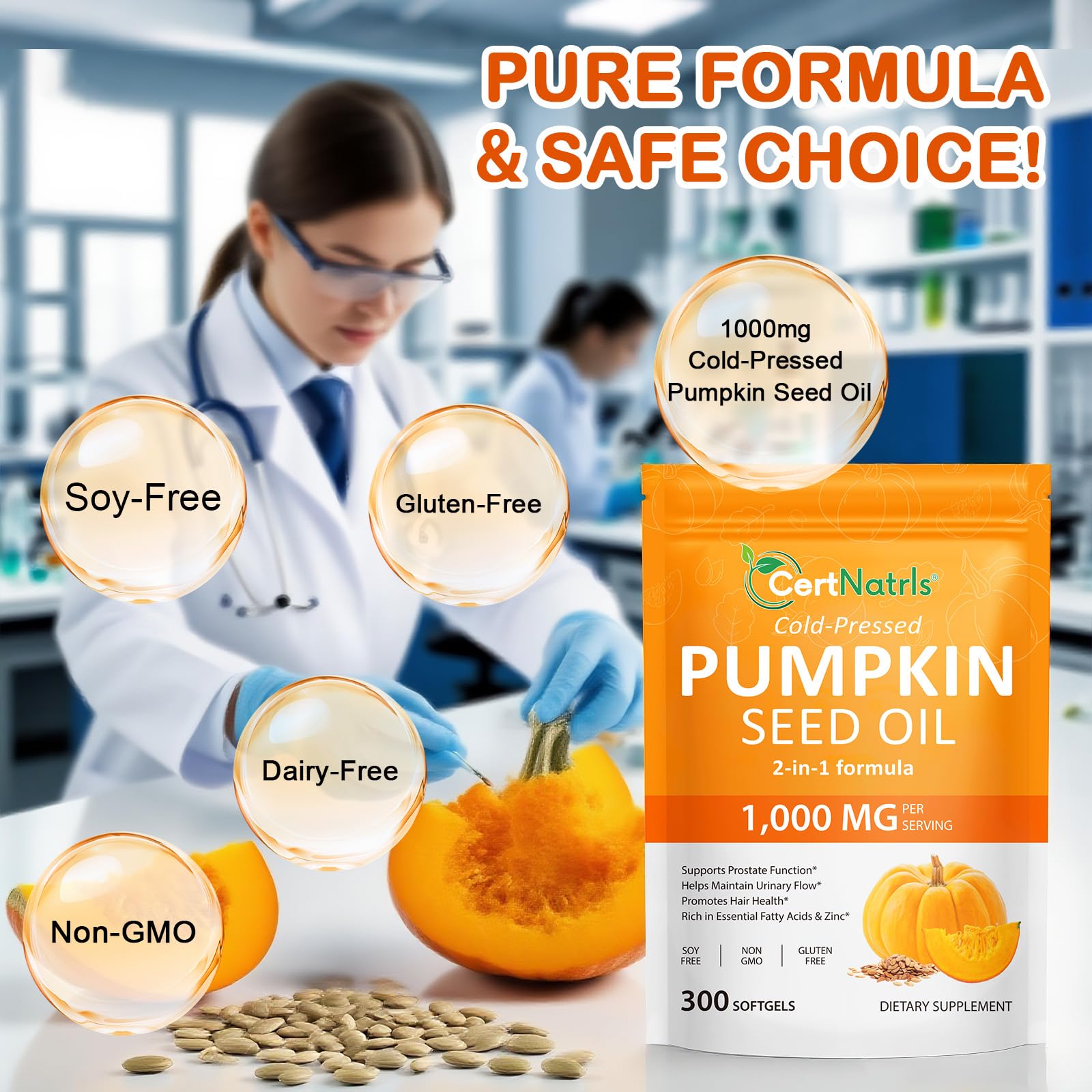 GTZSXNP Pumpkin Seed Oil Capsules 2 in 1 – Hair & Prostate Health (Non-GMO)