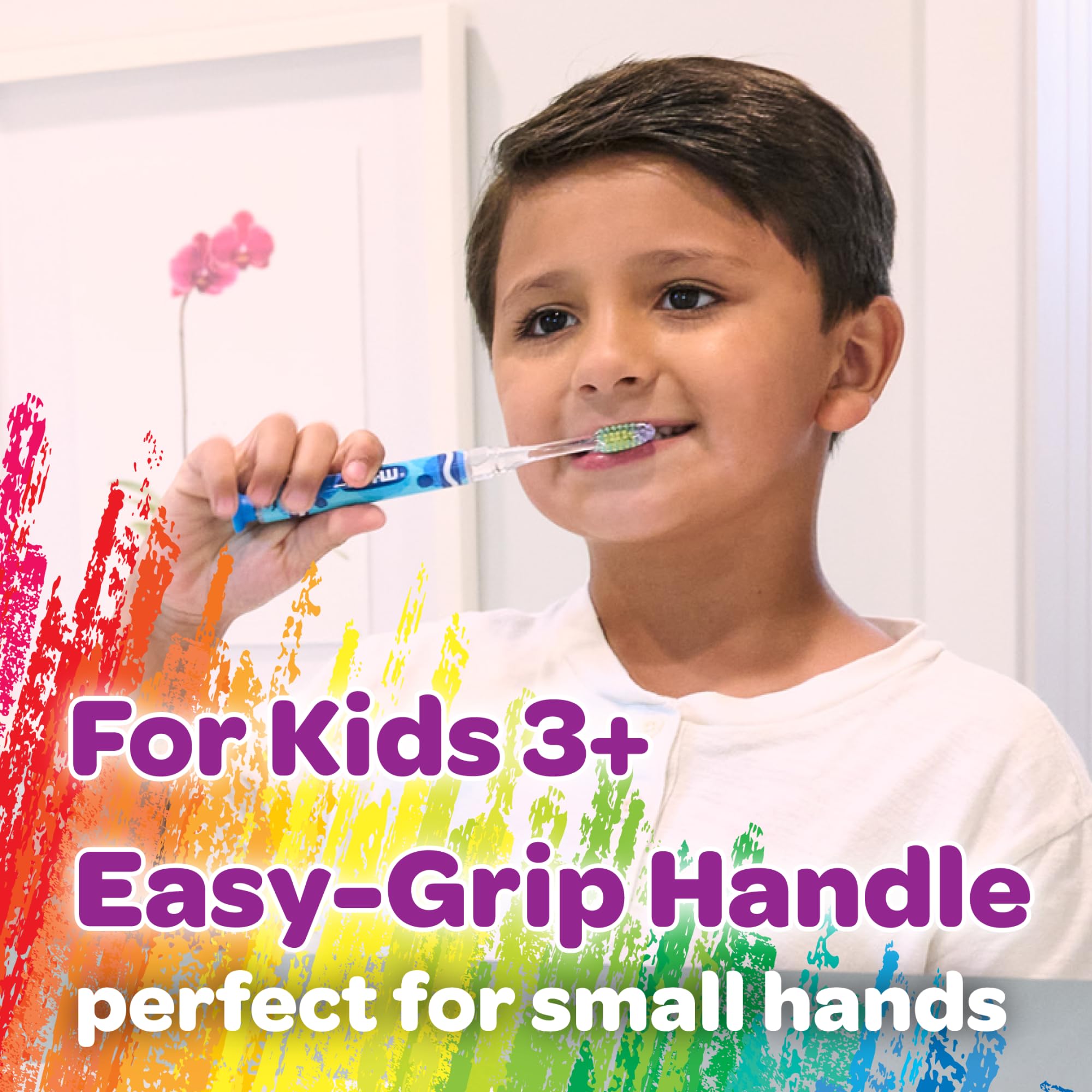 GUM Crayola Timer Light Toothbrush for Kids – 4 Pack | Soft Bristles, Suction Cup Base