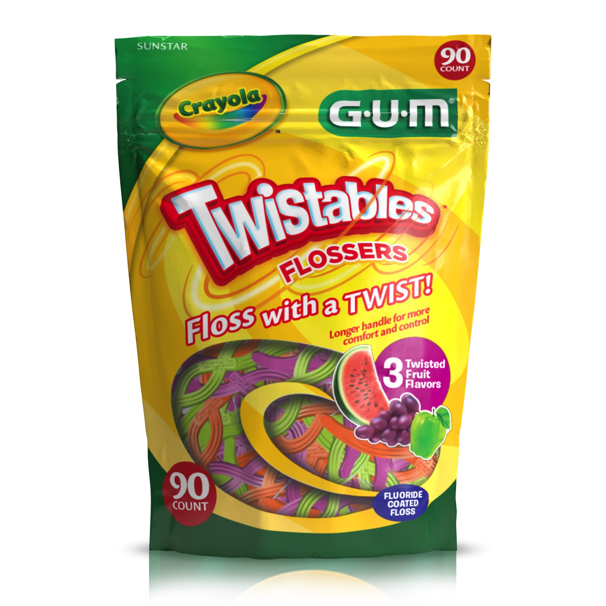 GUM Crayola Twistables Kids Flossers with Fluoride – 90 Count (Ages 3+)