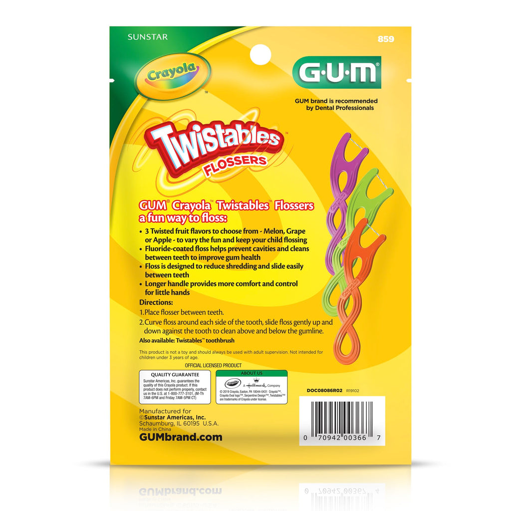 GUM Crayola Twistables Kids Flossers with Fluoride – 90 Count (Ages 3+)