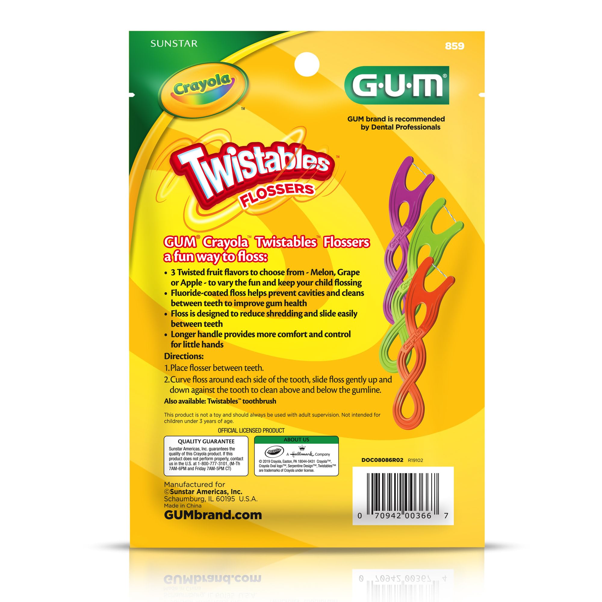 GUM Crayola Twistables Kids Flossers with Fluoride – 90 Count (Ages 3+)