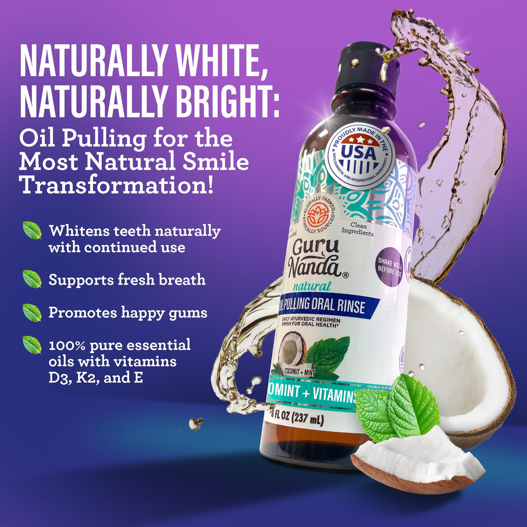 GuruNanda Total Smile Makeover Kit – Charcoal, Cocomint Oil Pulling, Whitening Mouthwash, Strips & Charcoal Toothbrushes