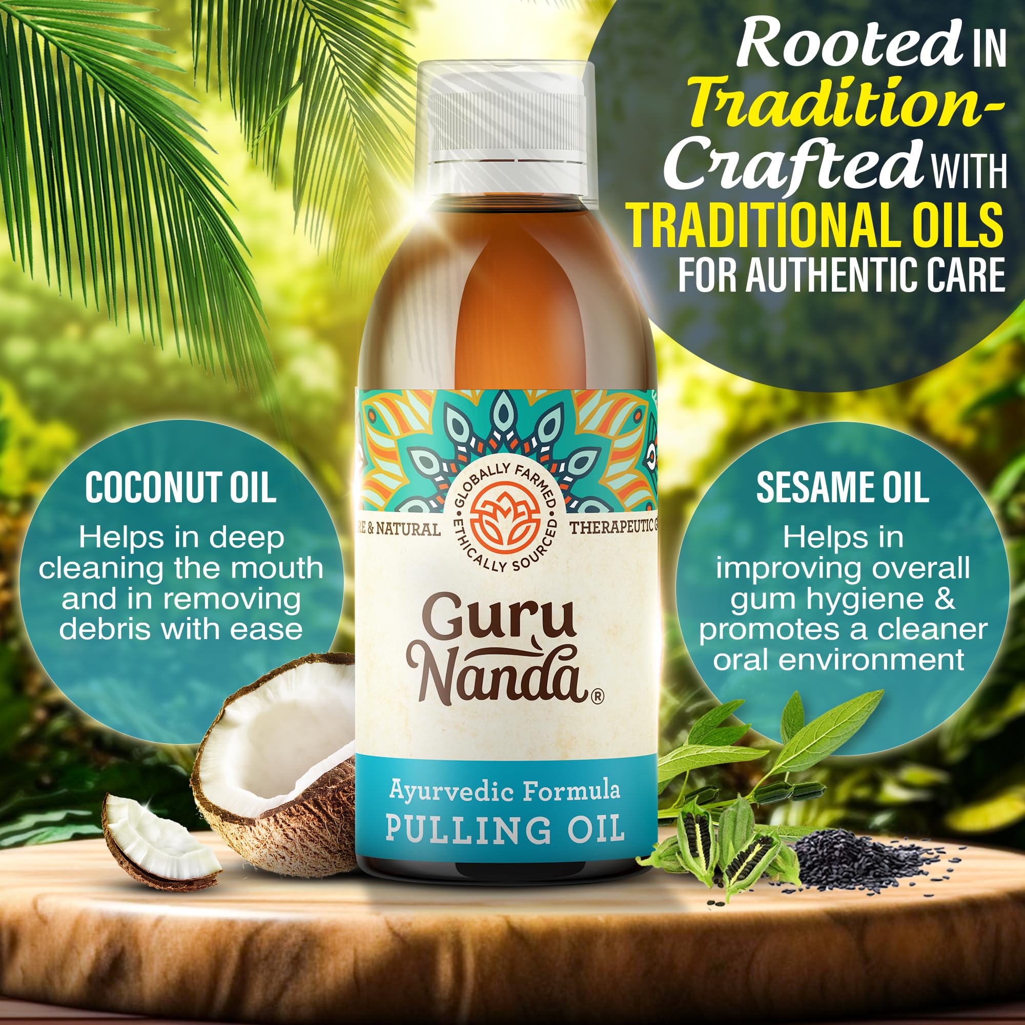 GuruNanda Original Oil Pulling Mouthwash 3-Pack – Coconut & Sesame Oils, Alcohol-Free