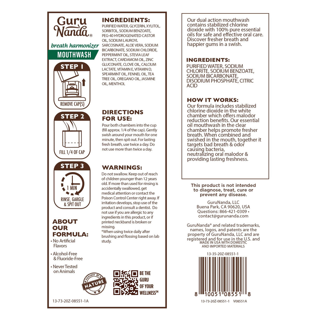 GuruNanda Dual Barrel Breath Harmonizer Mouthwash – Wild Mint, 3 Pack, Alcohol-Free & Fluoride-Free
