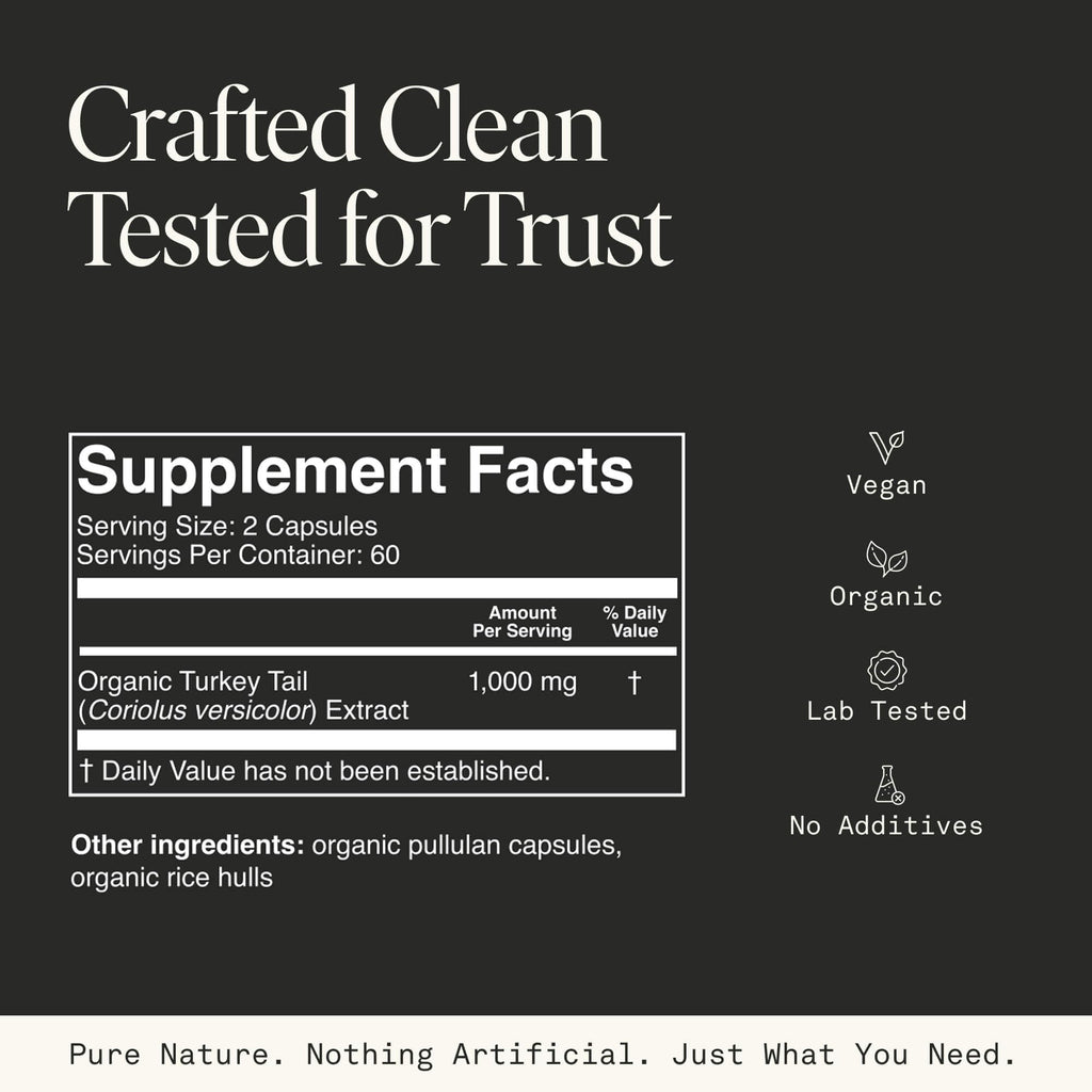 Organic Turkey Tail Mushroom Capsules – Immune & Gut Health (120 Caps, Vegan)