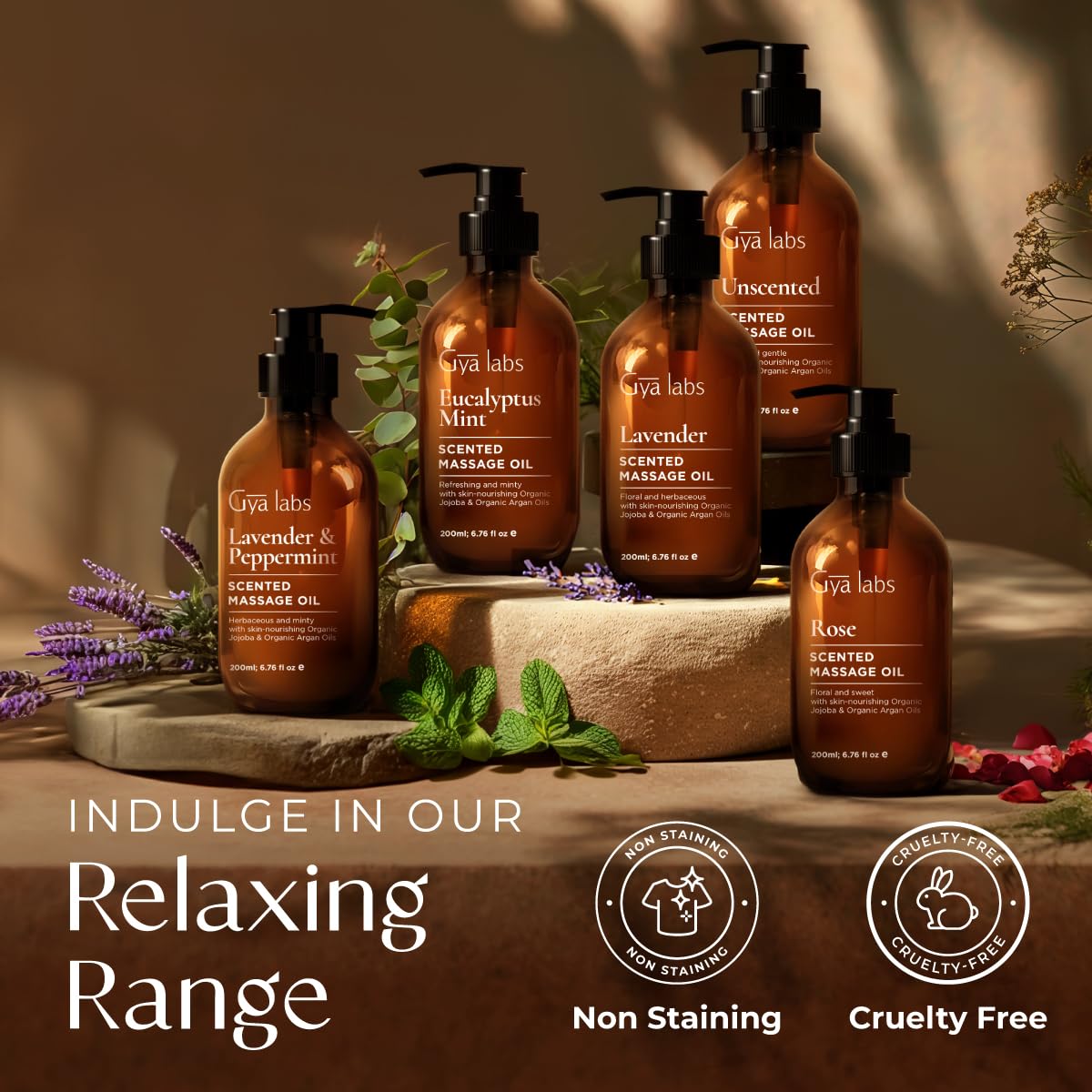 Gya Labs Rose Massage Oil – 6.76 fl oz | Non-Greasy, Relaxation & All Skin Types