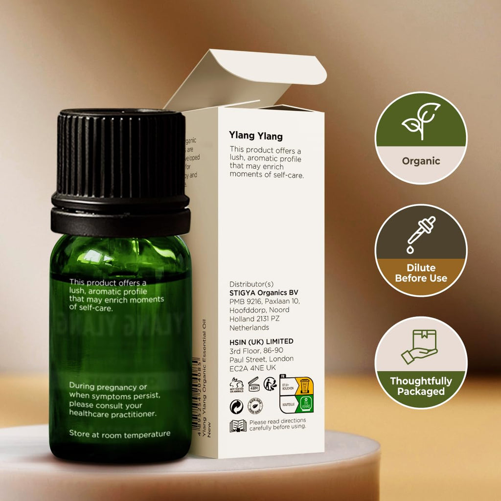 Gya Labs Organic Ylang Ylang Essential Oil - 0.34 Fl Oz - for Skin, Hair, Diffuser, Aromatherapy, DIY Candle Making Scents