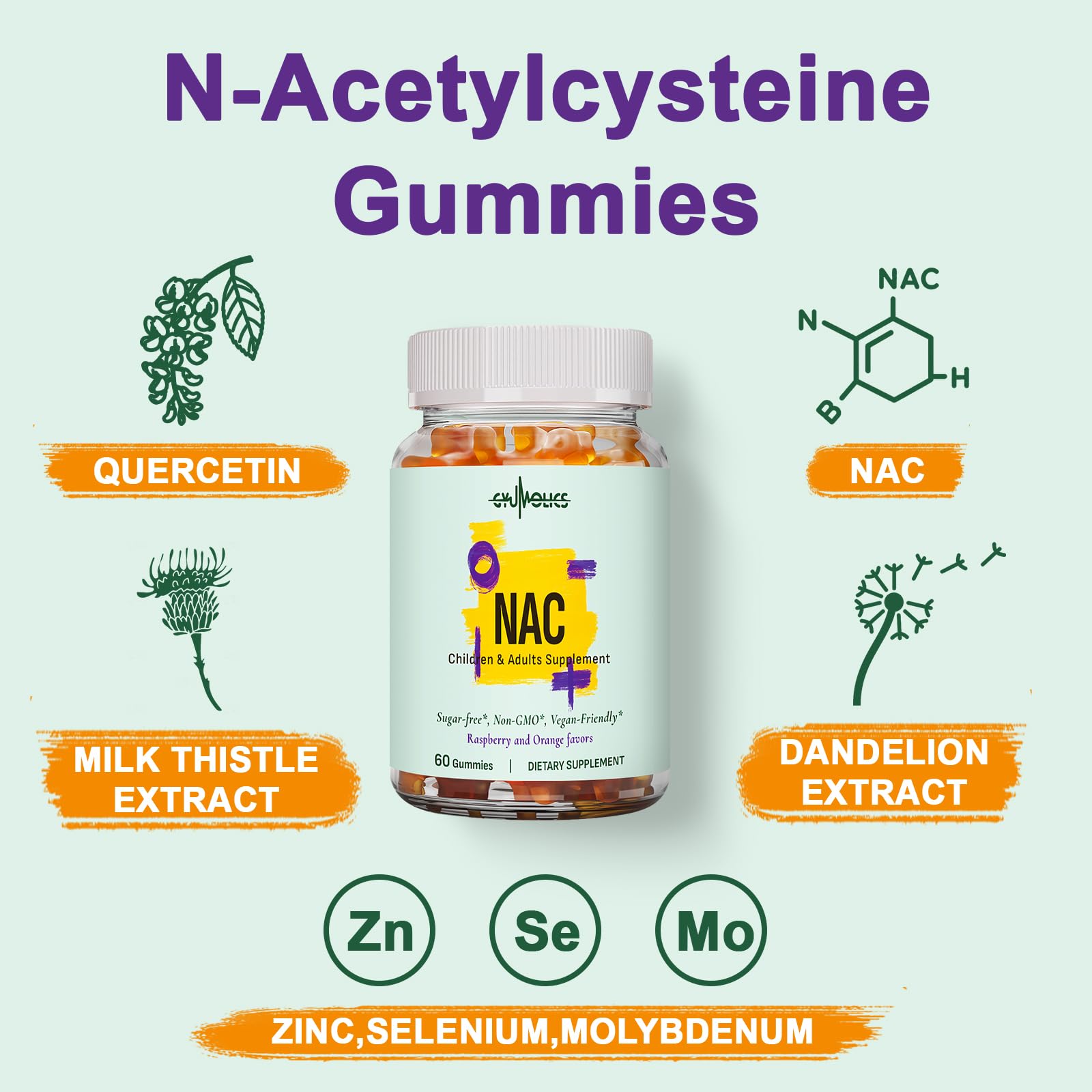 Gyumolics NAC Gummies 1000mg Adults & 500mg Kids – Vegan, Sugar-Free, 120 Gummies