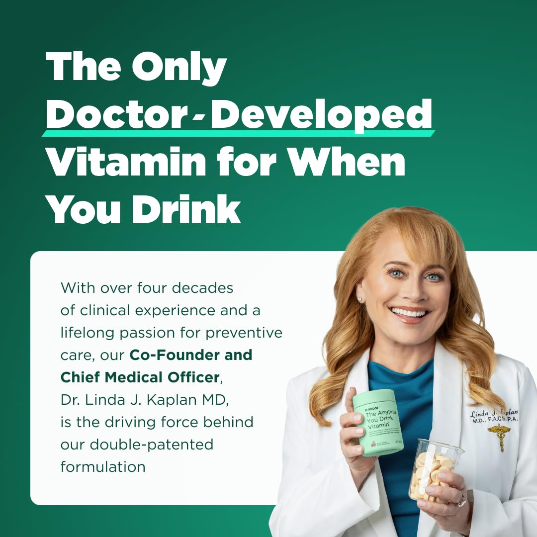 H-PROOF The Anytime You Drink Vitamin — Post-Drink Metabolism + Liver Health, Immunity Support, Vegan, 40 Chewables