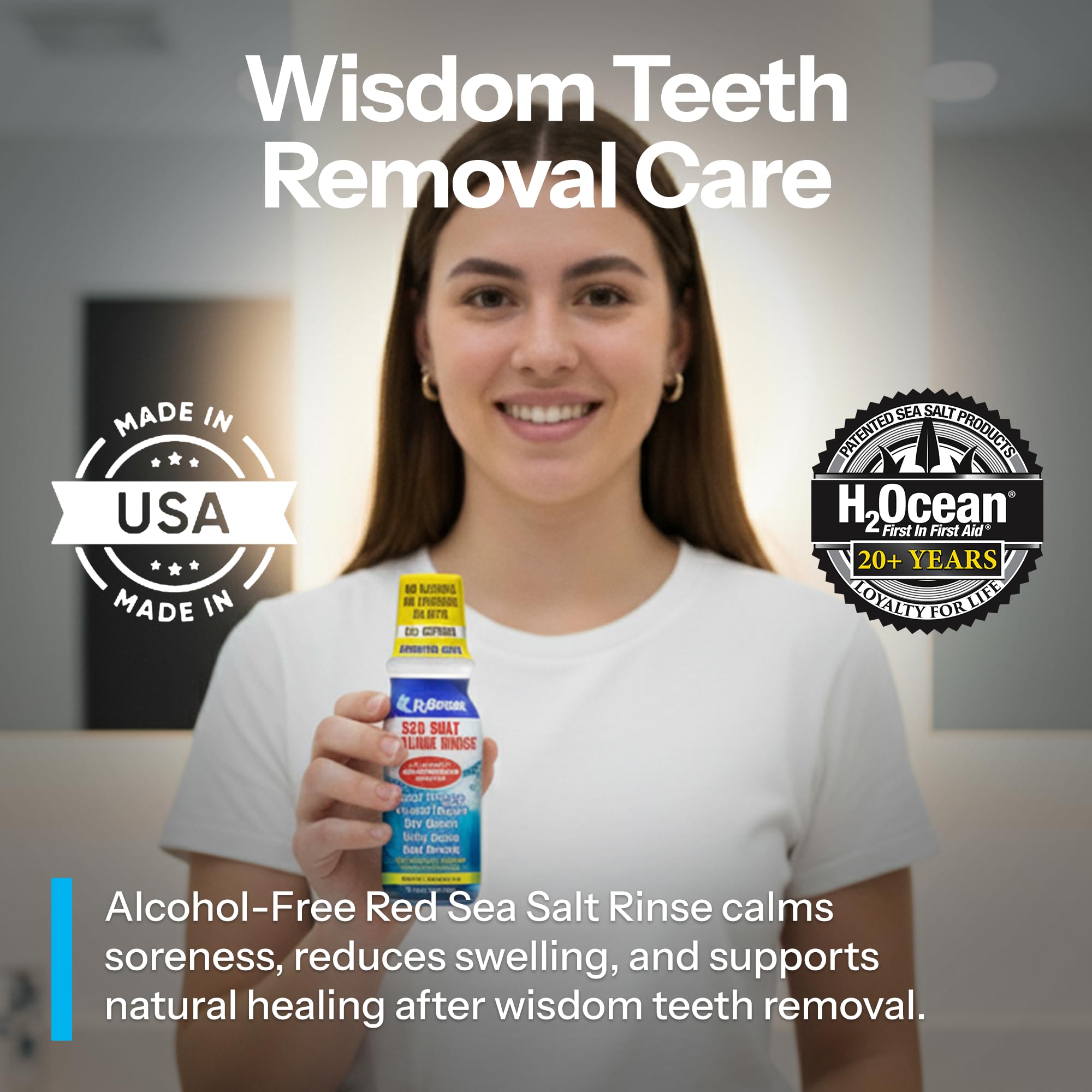 H2Ocean Healing Rinse - Natural Sea Salt Mouthwash (Alcohol & Fluoride Free) Lemon Ice - 8 oz