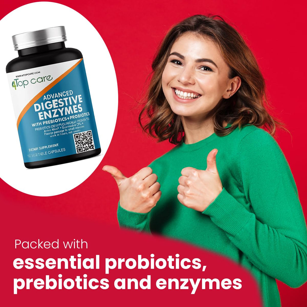 H4U Advanced Digestive Enzymes: Probiotics, Prebiotics & Enzymes (Vegetarian, 180 Count) – For Women & Men