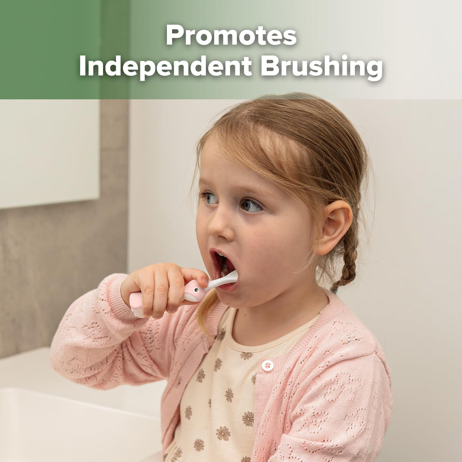 Haakaa Dinosaur Toothbrush for Kids 2-4 (Pink) – Soft Bristles, Silicone Handle, BPA-Free, 2 Count