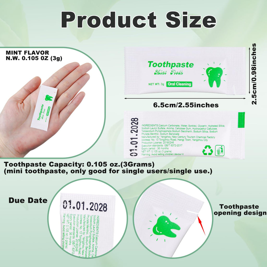 HAIFOTRVA 100-Pack Travel Toothpaste 0.105 oz – Mini Mint, Single-Use