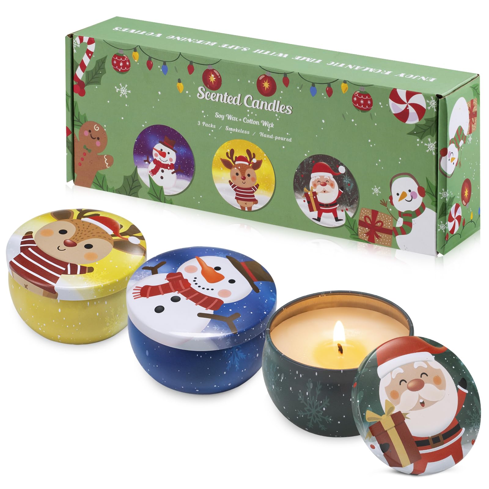 Hausware 3 Pack Scented Candles – Soy Wax, 72H Burn Time, Apple Cinnamon, Cedar & Vanilla Cake