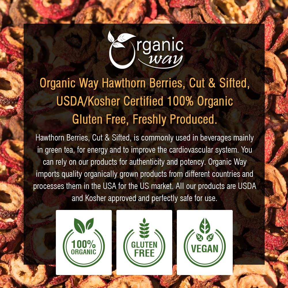 Organic Hawthorn Berries Cut & Sifted (Crataegus monogyna) – European Wild-Harvest, Albania | Kosher, Vegan, Non-GMO | 1 lb