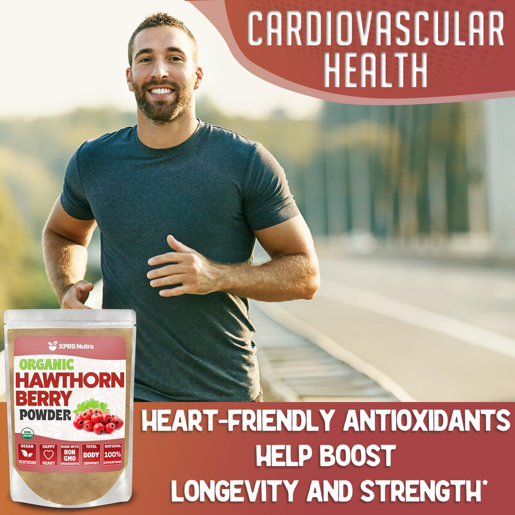 XPRS Nutra Organic Hawthorn Berry Powder – Cardiovascular Support, USDA Organic (8 oz) – Vegan