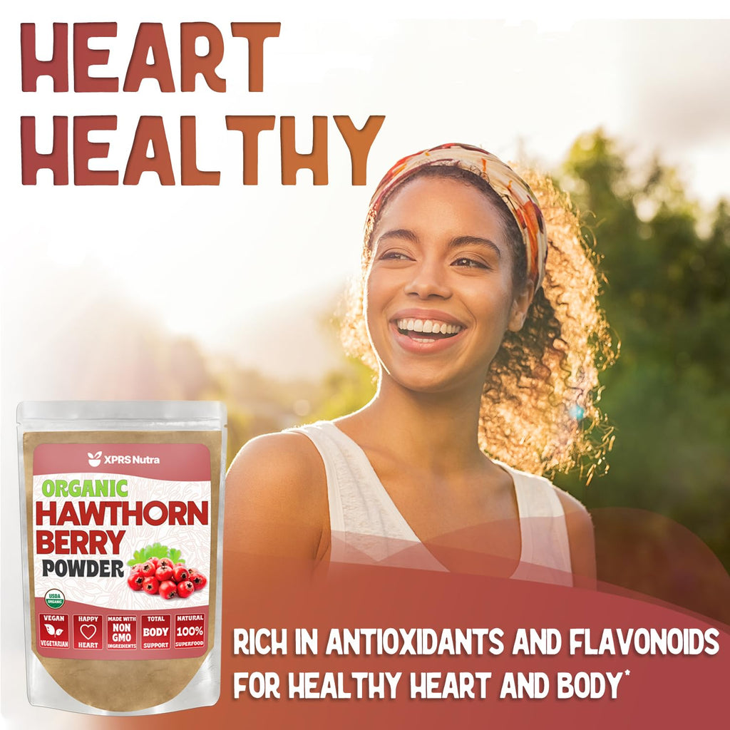 XPRS Nutra Organic Hawthorn Berry Powder - USDA Organic, Heart Health, Vegan, 4 oz