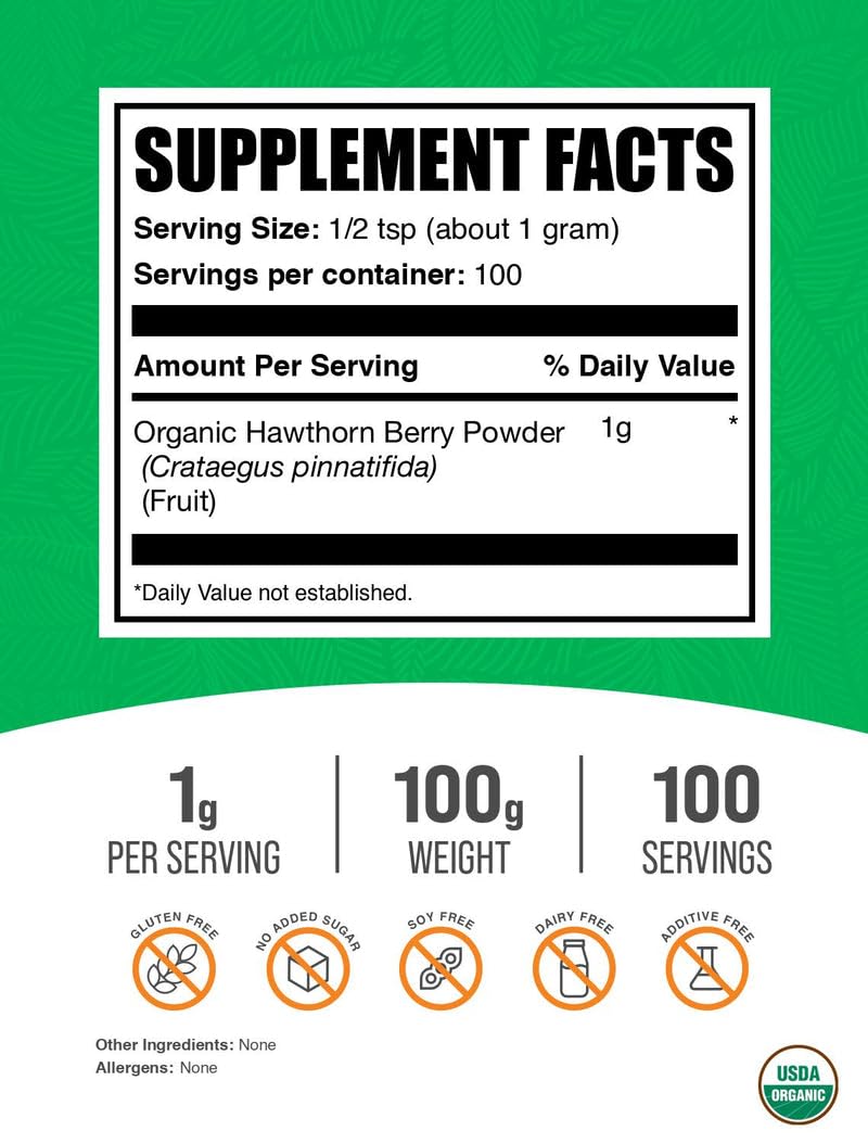 BulkSupplements Organic Hawthorn Berry Powder - Herbal Supplement | Vegan & Gluten Free | 100g