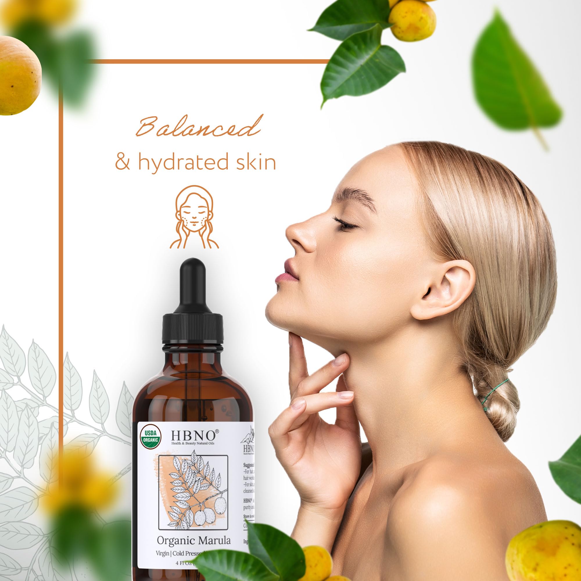HBNO Organic Marula Oil – 4 oz (120 ml), USDA Certified Organic, Cold-Pressed for Face, Body, Lips & Hair