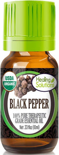 Healing Solutions Black Pepper Essential Oil – Organic, Undiluted, Pure – 10ml (0.33 oz) - for Skin, Diffuser & Aromatherapy