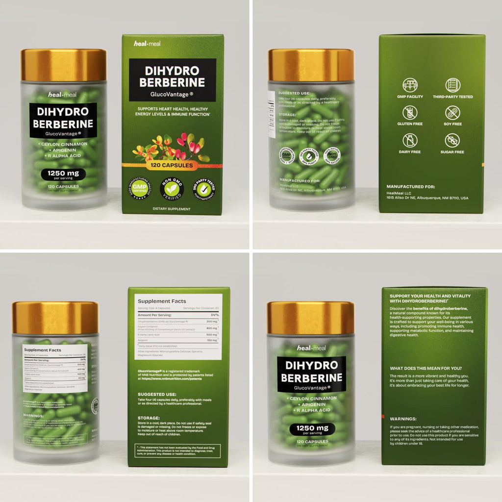 HealMeal Dihydroberberine Supplement - Enhanced Absorption with Cinnamon & R Alpha Lipoic Acid - 480 Caps (4 Packs)