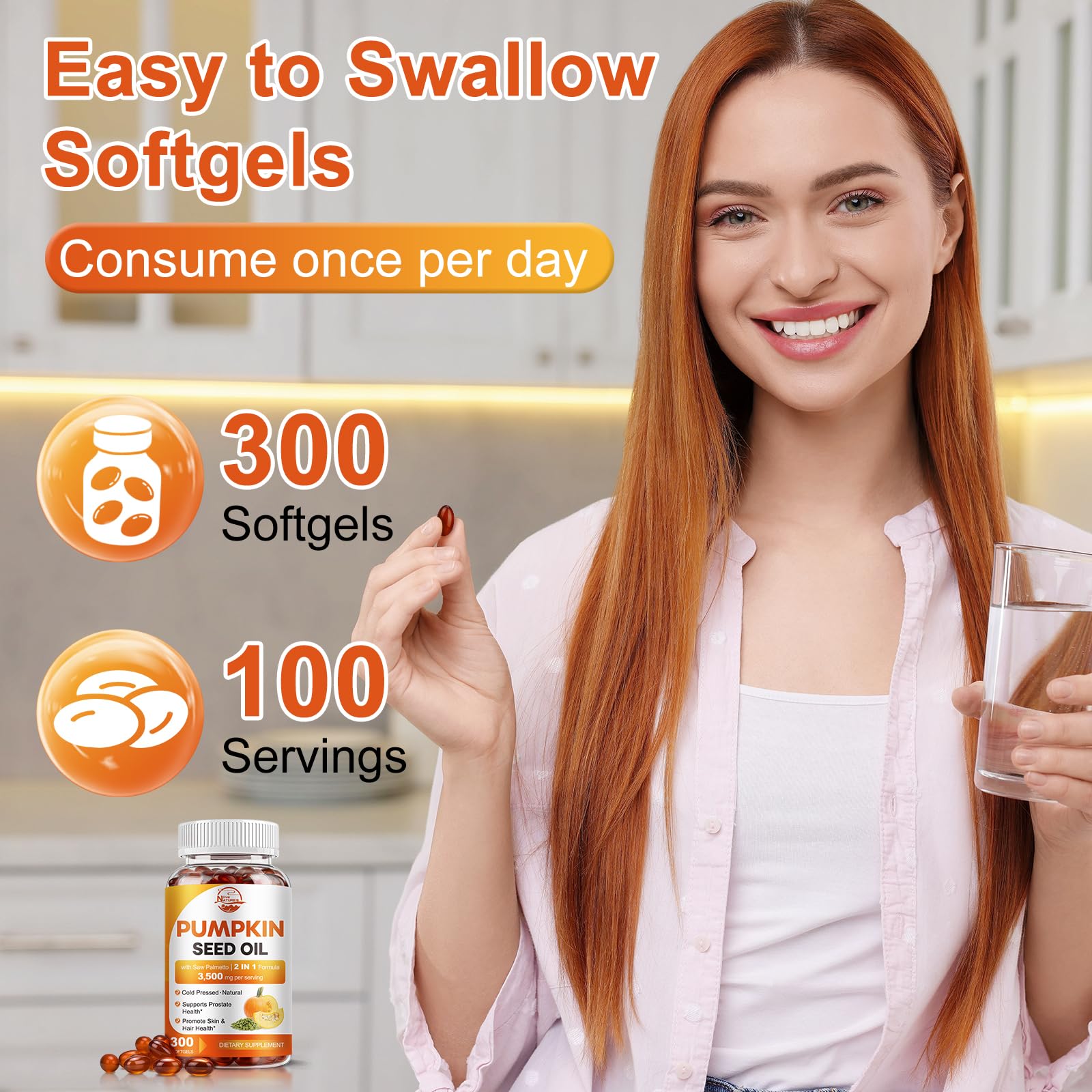 Pumpkin Seed Oil with Saw Palmetto 3500mg Softgels, 300ct, Cold-Pressed