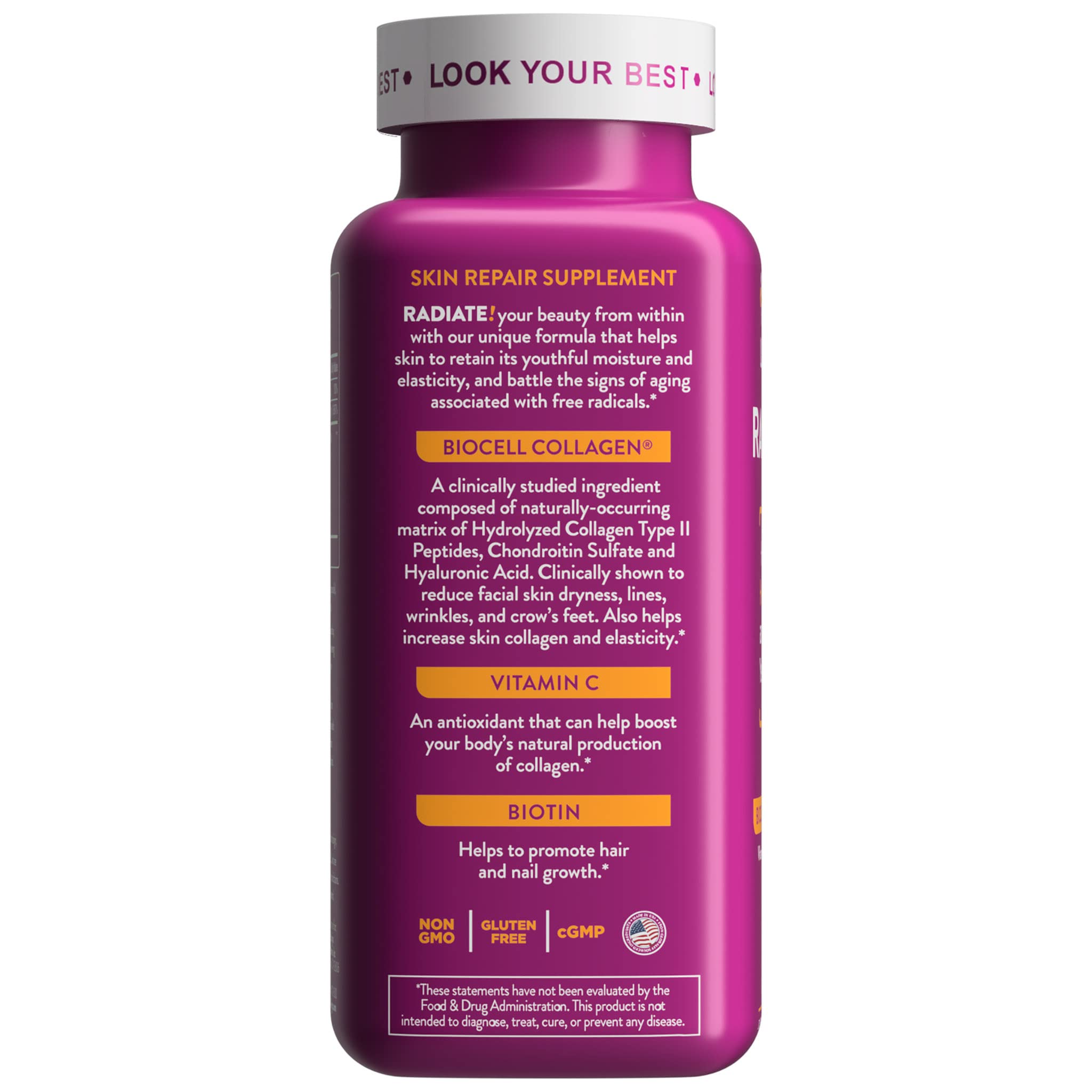 Health Logics Radiate | Hair Skin & Nails with Biotin, BioCell Collagen, Vitamin C, Hyaluronic Acid | Clinically Evaluated to Reduce Facial Lines, Wrinkles, Crows Feet & Promote Joint Comfort