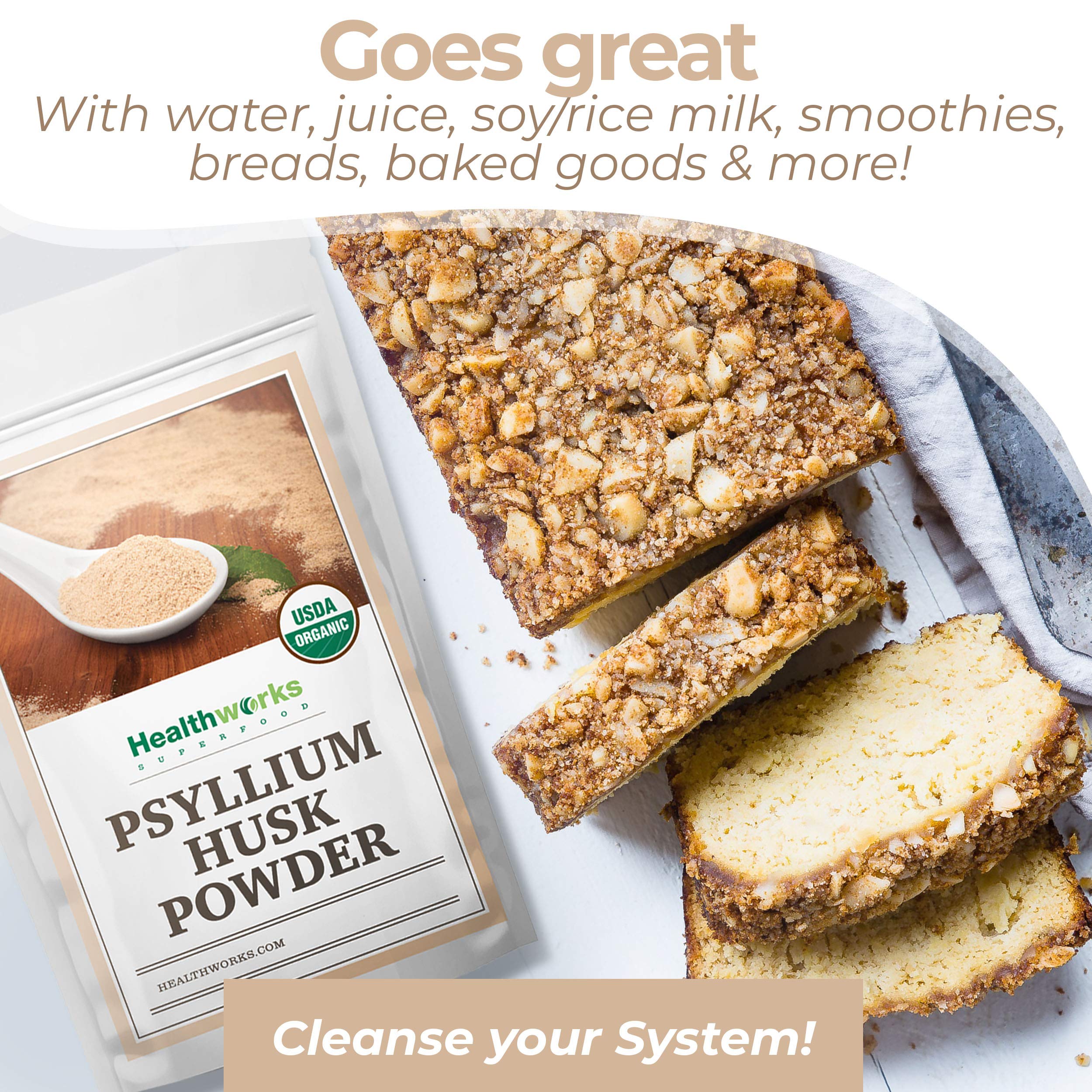 Healthworks Organic Psyllium Husk Powder - 16 oz (1 lb) | Raw, Finely Ground, Keto & Vegan