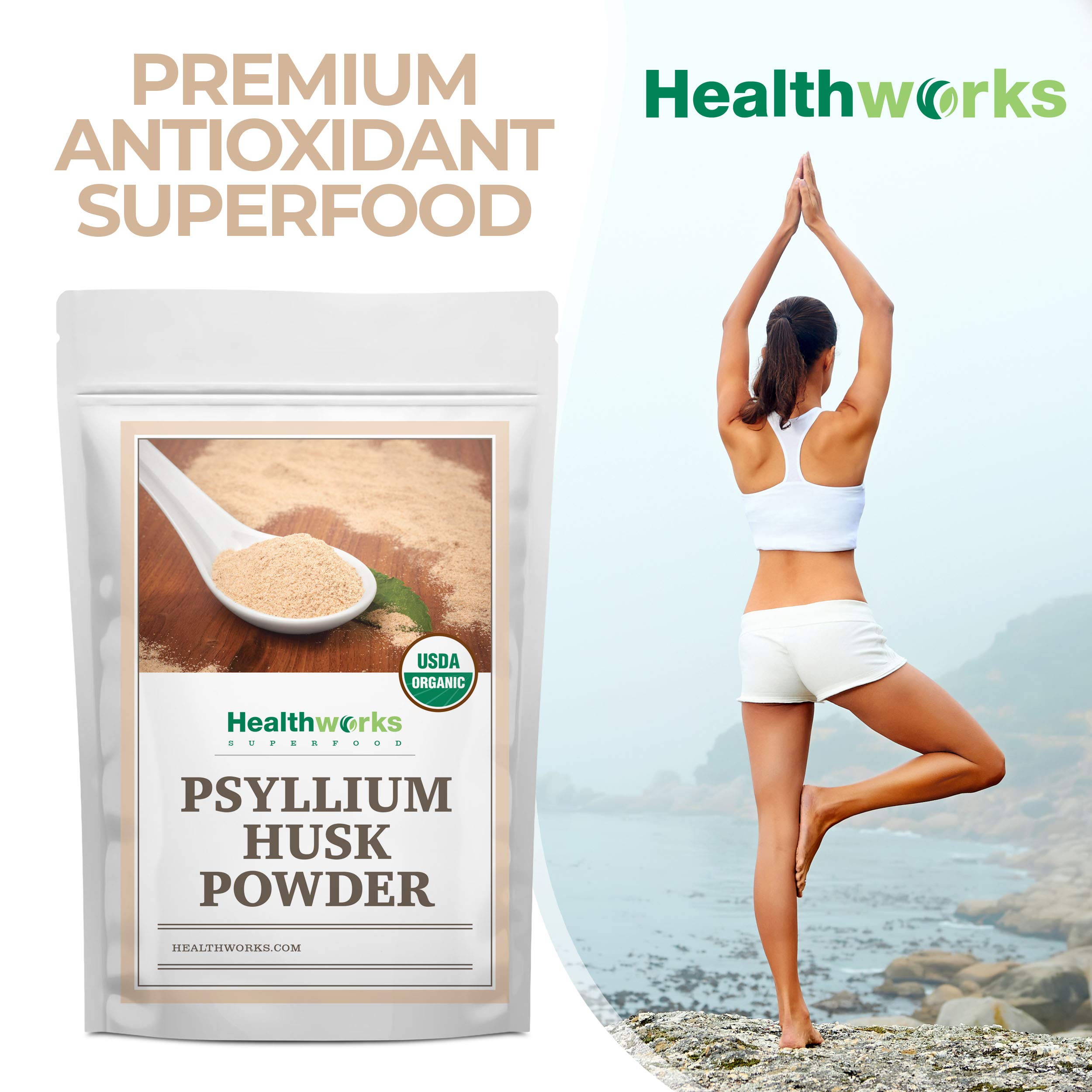 Healthworks Psyllium Husk Powder Organic - 32 Oz / 2 Lbs - Raw - Certified Organic - Finely Ground Powder from India - Keto, Vegan & Non-GMO - Fiber Support