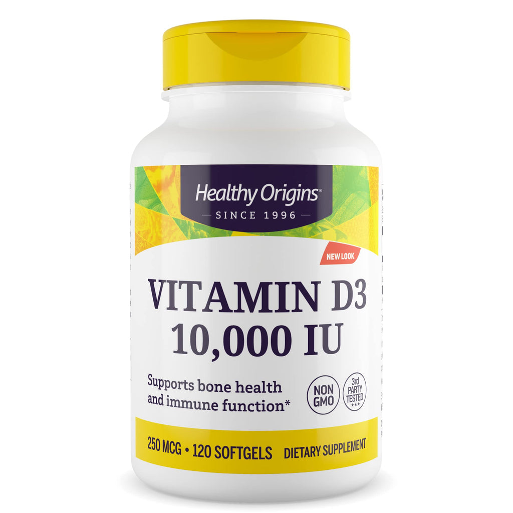 Healthy Origins Vitamin D3 10,000 IU - 120 Softgels (Non-GMO, Gluten Free)