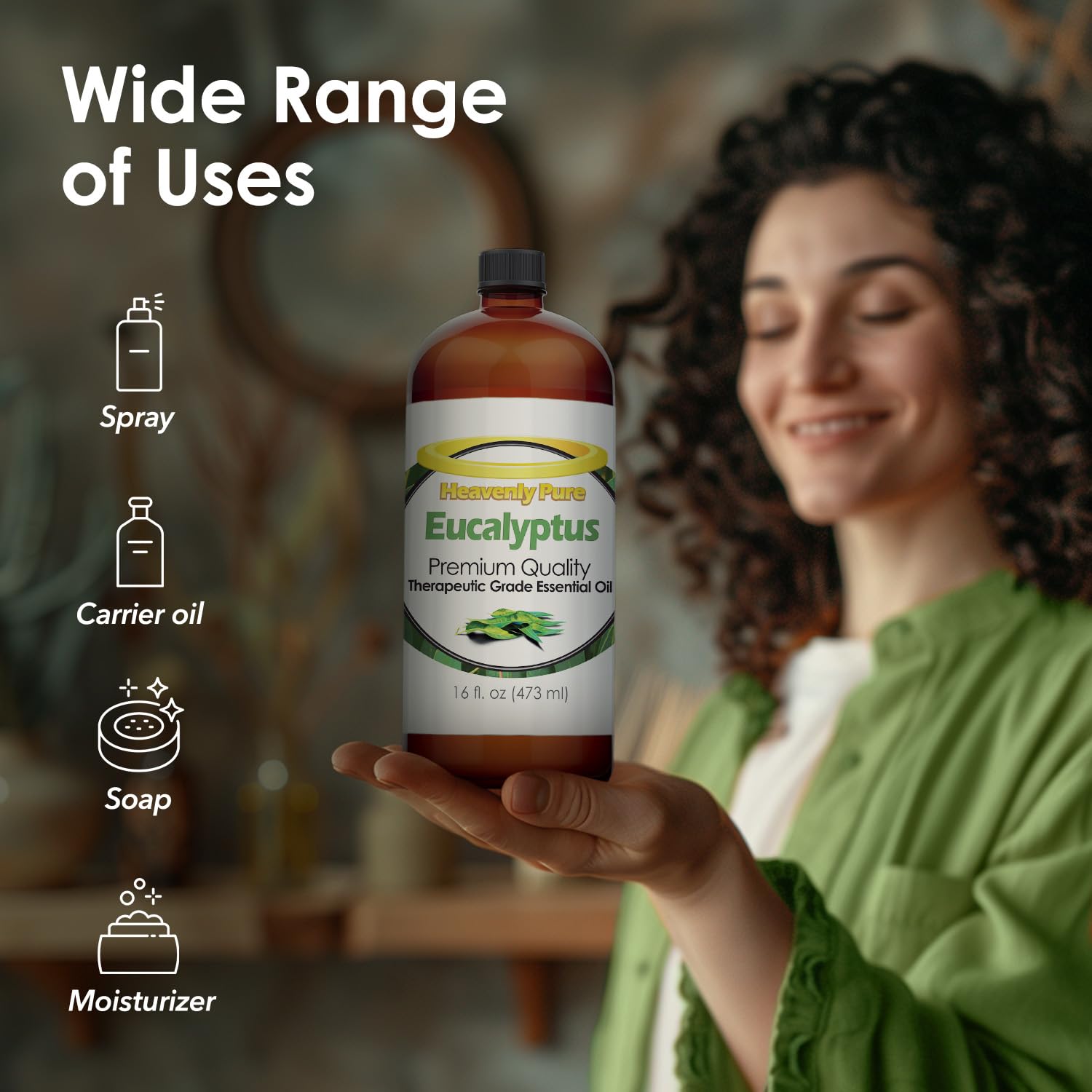 Heavenly Pure Eucalyptus Essential Oil 16 oz | Large 473 ml Amber Bottle for Diffuser, Humidifier & Spray