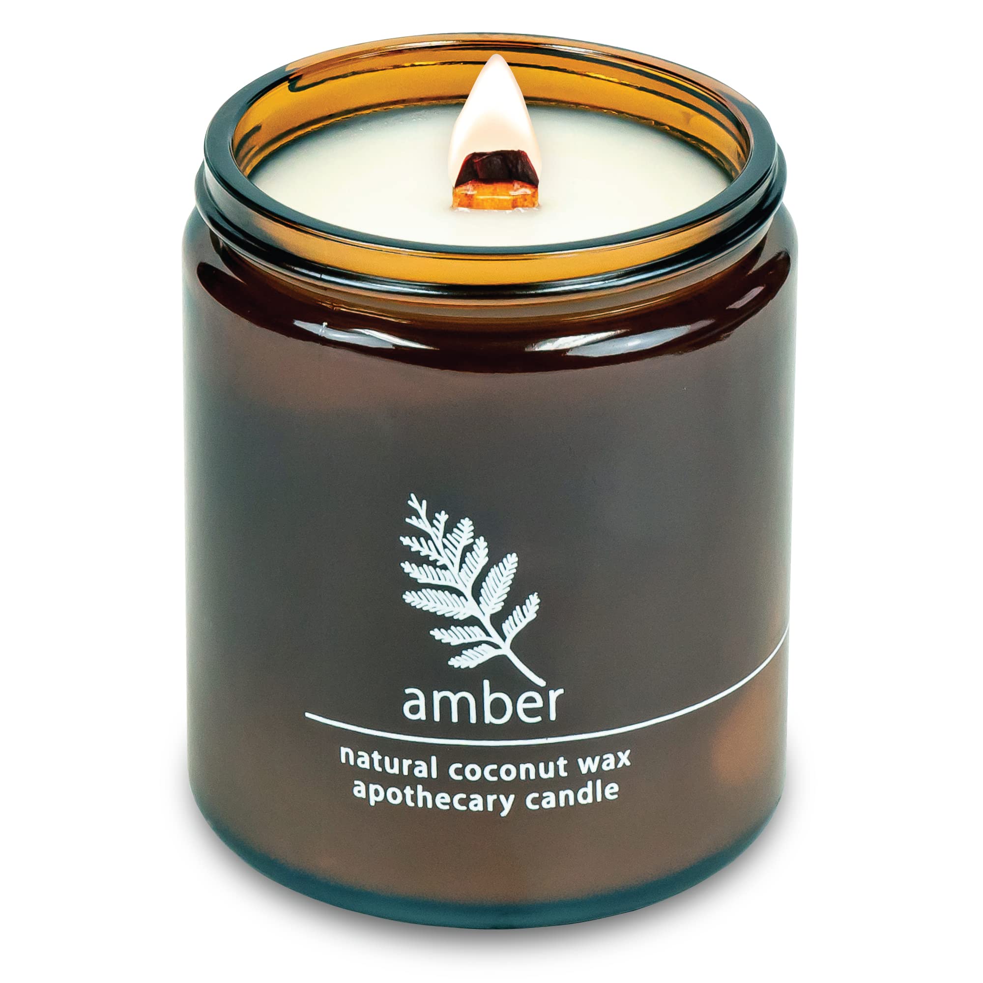 Hemlock Park Crackling Wood Wick Candle - Handcrafted Coconut Wax 8 oz (Amber)
